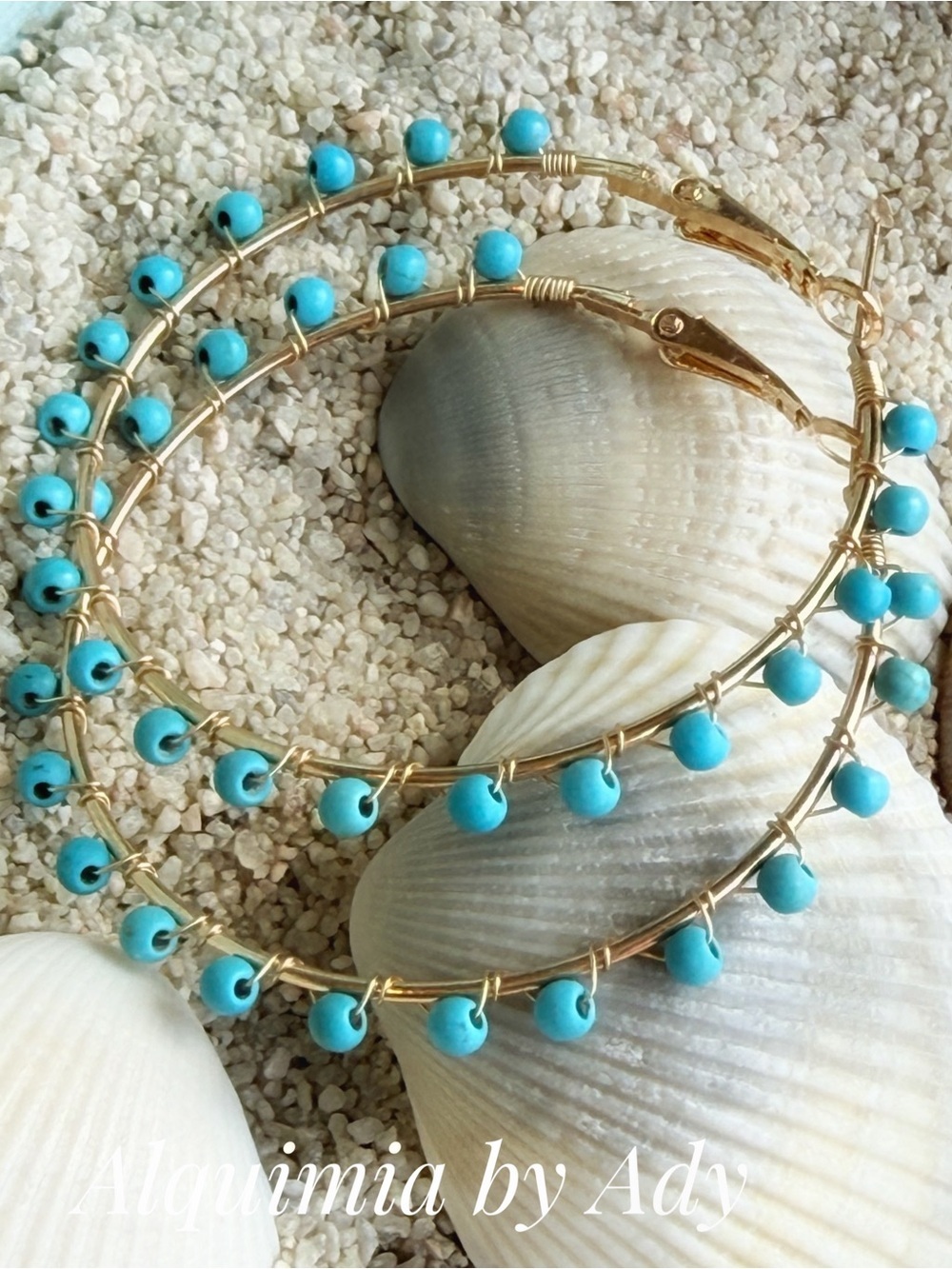 Turquoise  Stone gold big hoop Earrings